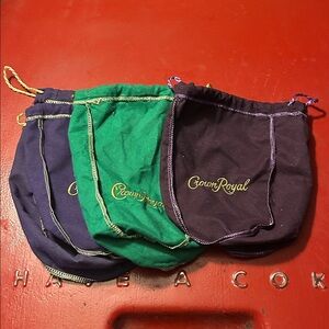 4 Crown Royal Bags - Purple, Green, & Crown BlackBerry Purple